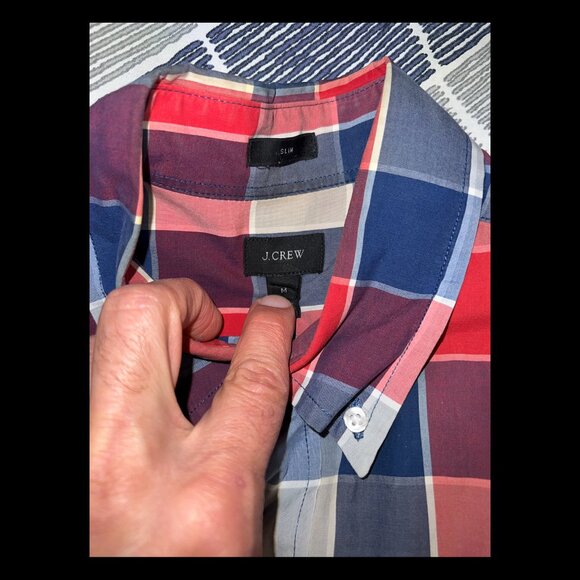 J.Crew Men’s Slim Fit Plaid Button-Down Shirt – Red, Blue & White Check – 100% - Picture 3 of 4